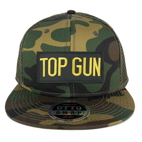 TOP Gun Text Embroidered Black Gold Iron On Patch Adjustable Camo Mesh Cap