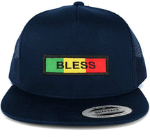 5 Panel Bless Green Yellow Red Embroidered Iron on Patch Flat Bill Mesh Snapback