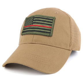 Armycrew USA Olive Thin Red Flag Tactical Patch Cotton Adjustable Trucker Cap
