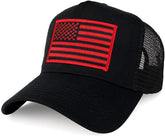 Armycrew XXL Oversize Black Red USA Flag Patch Mesh Back Trucker Baseball Cap - Black
