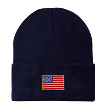 Armycrew Made in USA - Small American Flag Embroidered Patch Long Cuff Beanie