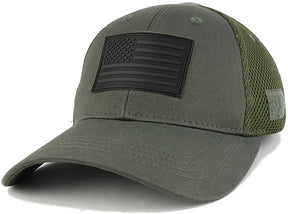 Armycrew US American Flag Black 3-D Rubber Tactical Patch Low Crown Adjustable Mesh Cap