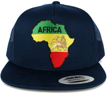 5 Panel RGY Africa Map and Rasta Lion Embroidered Patch Flat Bill Mesh Snapback