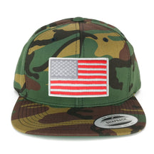 Flexfit Patriotic American Flag Patch Flat Bill Snapback Cap - Camo
