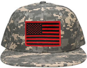 Armycrew Flat Bill Digital Camo American Flag Patch Snapback Cap - ACU - Black Grey
