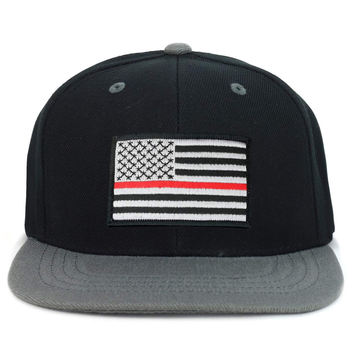 Armycrew Youth Kid's Thin Red Line 2 American Flag Patch Flat Bill Snapback 2-Tone Baseball Cap