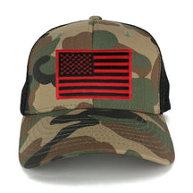 US American Flag Embroidered Iron on Patch Adjustable Camo Trucker Cap - WWB - Black Grey