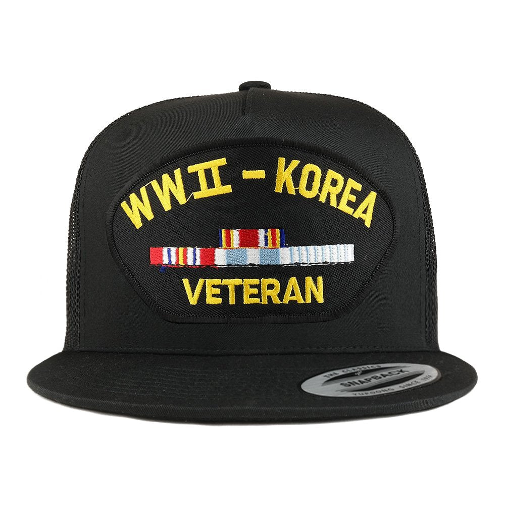 Armycrew 5 Panel WW2 to Korea Veteran Embroidered Patch Flatbill Mesh Snapback