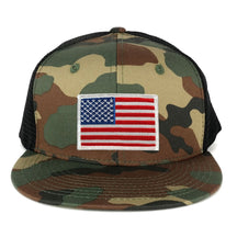 US American Flag Iron on Patch Flat Bill Camo Snapback Trucker Cap - WWB - Black Grey