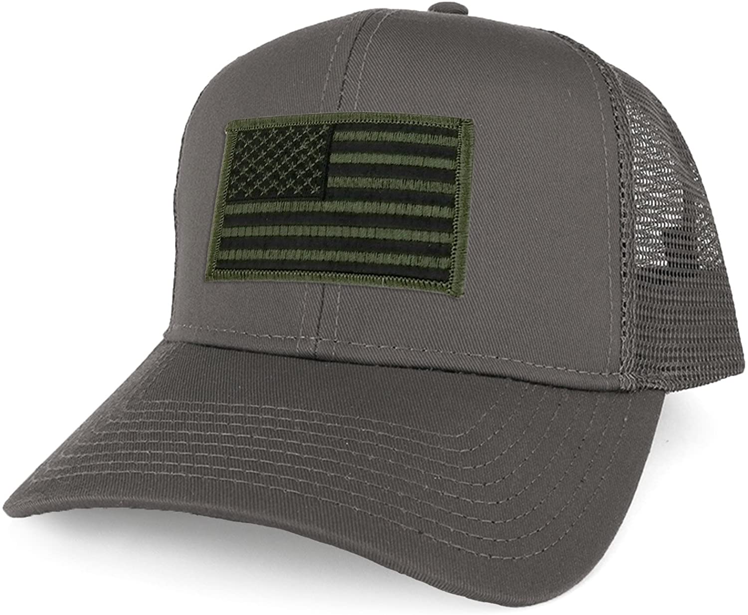 Armycrew XXL Oversize Trucker Cap | Black Grey USA Flag Patch Mesh Baseball Hat For Big Heads (2XL-3XL)