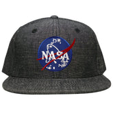 Washed Denim NASA Insignia Space Embroidered Logo Iron on Patch Snapback Cap - BLK