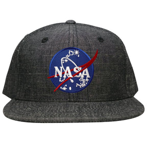 Washed Denim NASA Insignia Space Embroidered Logo Iron on Patch Snapback Cap - BLK