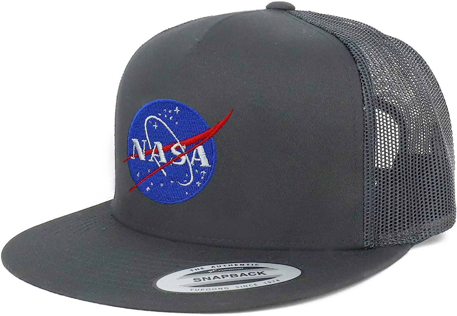 Armycrew Flexfit Oversize XXL NASA Insignia Logo Embroidered 5 Panel Flatbill Snapback Mesh Cap