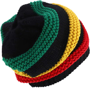 Armycrew Ribbed Knit Winter Rasta Jamaica Ponytail Deep Slouchy Beanie - Black Rasta