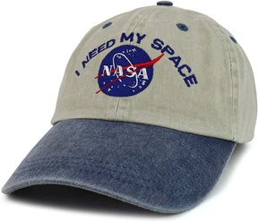 NASA I Need My Space Embroidered Two Tone Pigment Dyed Cotton Cap - Beige Black