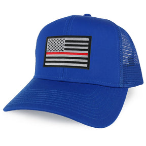 Armycrew XXL Oversize Thin Red Line 2 USA Flag Patch Mesh Back Trucker Baseball Cap