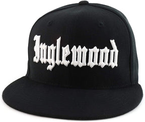 DECKY City Name Old English Embroidered Flat Bill Snapback Cap - Black - Compton