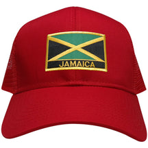 Jamaica and Text Embroidered Iron On Gold Border Flag Patch Adjustable Mesh Trucker Cap
