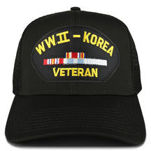 Armycrew WW2 to Korea Veteran Embroidered Patch Snapback Mesh Trucker Cap - Black