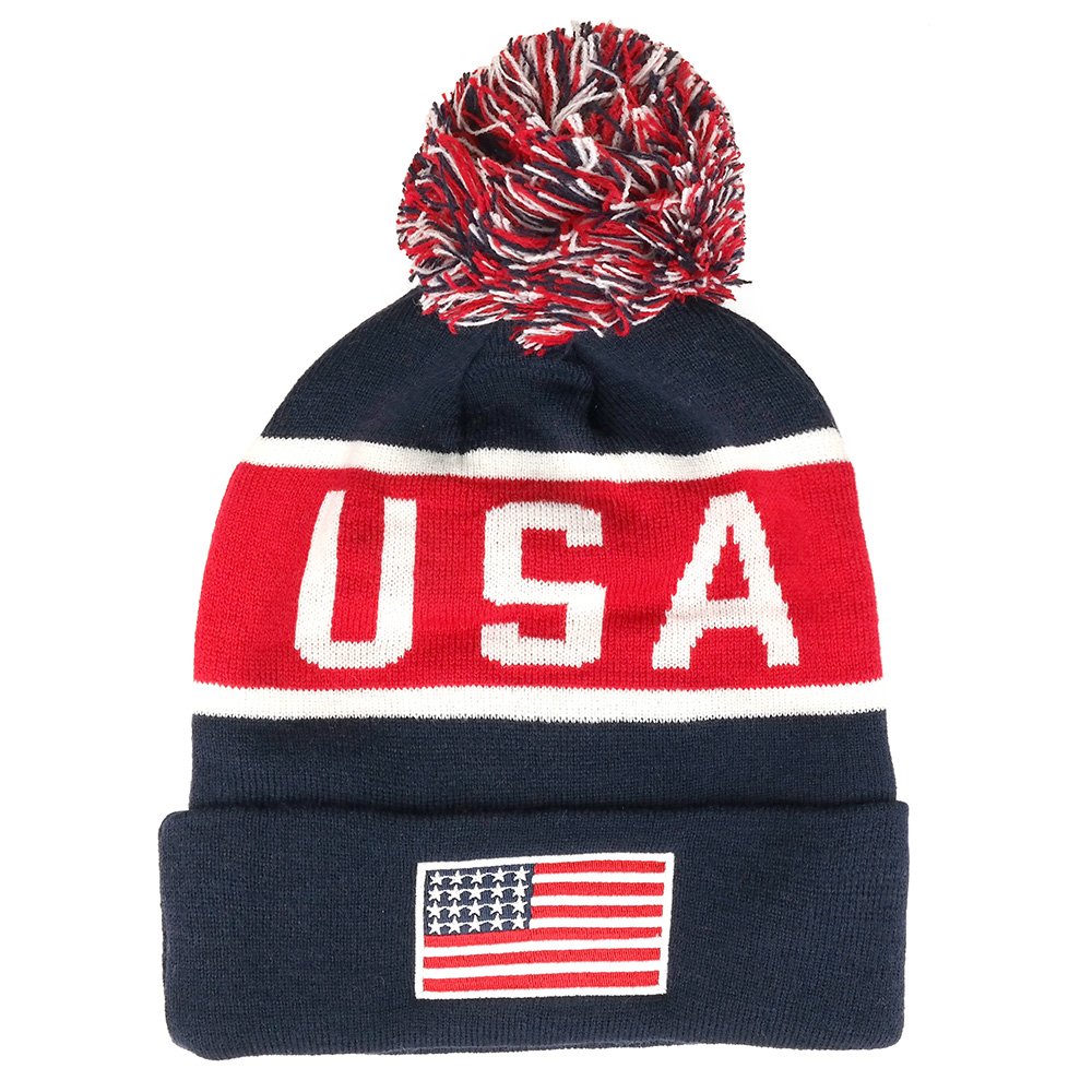 USA Pom Pom Stylish Acrylic Cuff Winter Beanie Hat