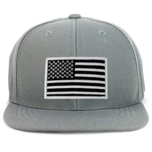 Armycrew Youth Kid Size Black White American Flag Patch Flat Bill Snapback Baseball Cap