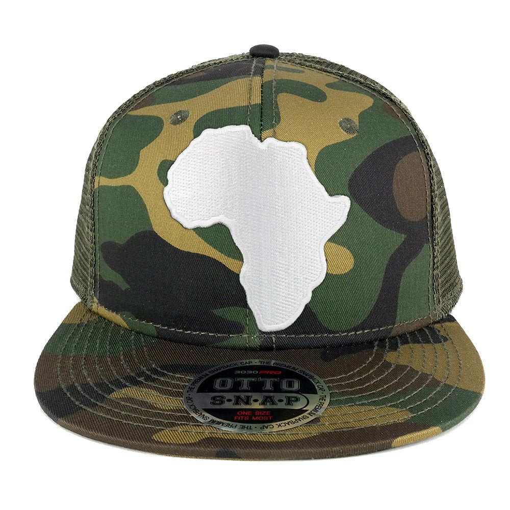Armycrew Solid White African Map Embroidered Patch Camo Flat Bill Snapback Mesh Cap