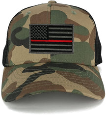 US American Flag Embroidered Iron on Patch Adjustable Camo Trucker Cap - WWB - Black Grey