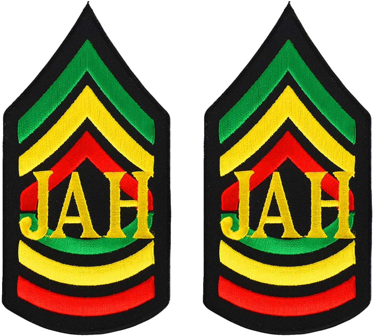 Armycrew Sergeant Military RGY Rasta and Embroidered Iron on Patch 2 Pack - Leaf