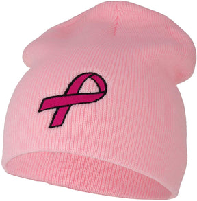 Armycrew Breast Cancer Awareness Pink Ribbon Embroidered Short Beanie