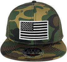 Armycrew USA American Flag Embroidered Patch Camo Snapback Mesh Cap - CAMO Olive