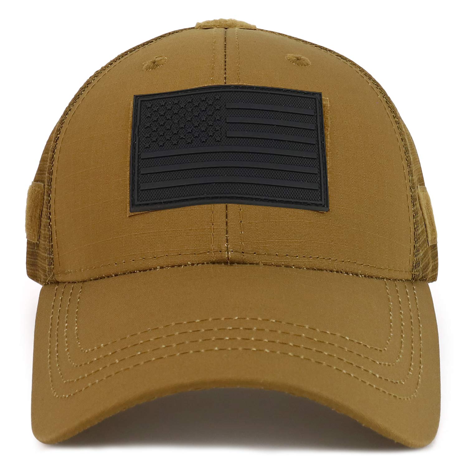 Armycrew US American Flag Black 3D Rubber Tactical Patch Trucker Mesh Back Cap