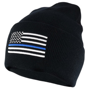 Armycrew Law Enforcement Support Thin Blue Flag Embroidered Cuff Beanie Hat
