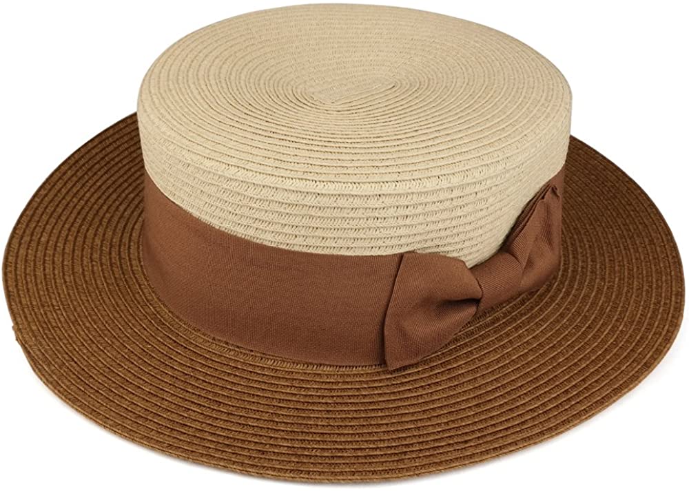 Armycrew Women's Two Tone Boater Straw Hat