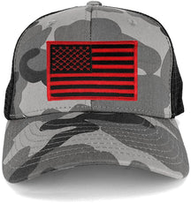 US American Flag Embroidered Iron on Patch Adjustable Urban Camo Trucker Cap - UUB - Black Grey