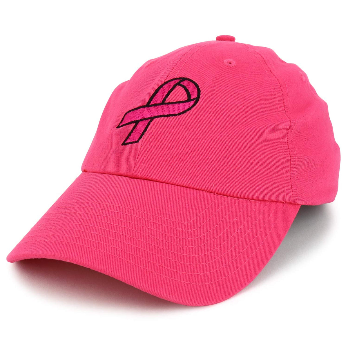 Armycrew Made in USA Large Breast Cancer Ribbon Embroidered Soft Cotton Cap