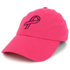 Armycrew Made in USA Large Breast Cancer Ribbon Embroidered Soft Cotton Cap
