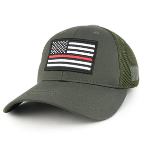 Thin RED Line American Flag Embroidered Patch Low Crown Adjustable Tactical Mesh Cap