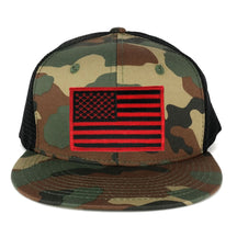 US American Flag Iron on Patch Flat Bill Camo Snapback Trucker Cap - WWB - Black Grey