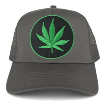 Marijuana Leaf Circle Iron on Patch with Green Border Adjustable Trucker Cap