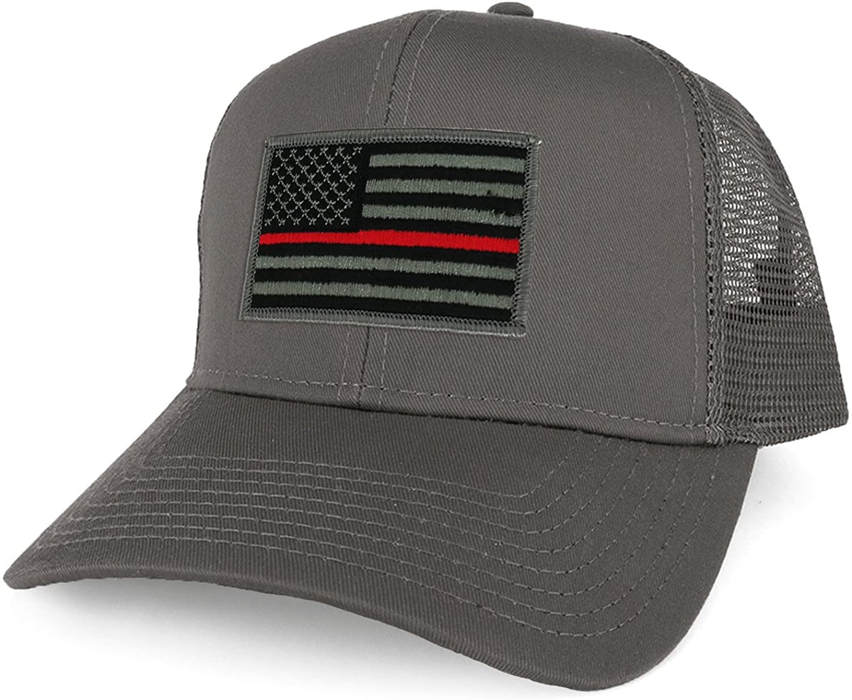 Armycrew XXL Oversize Thin Red Line USA Flag Patch Mesh Back Trucker Baseball Cap