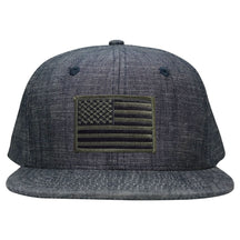 Washed Denim USA American Flag Embroidered Iron on Patch Snapback - BLU - Black Olive