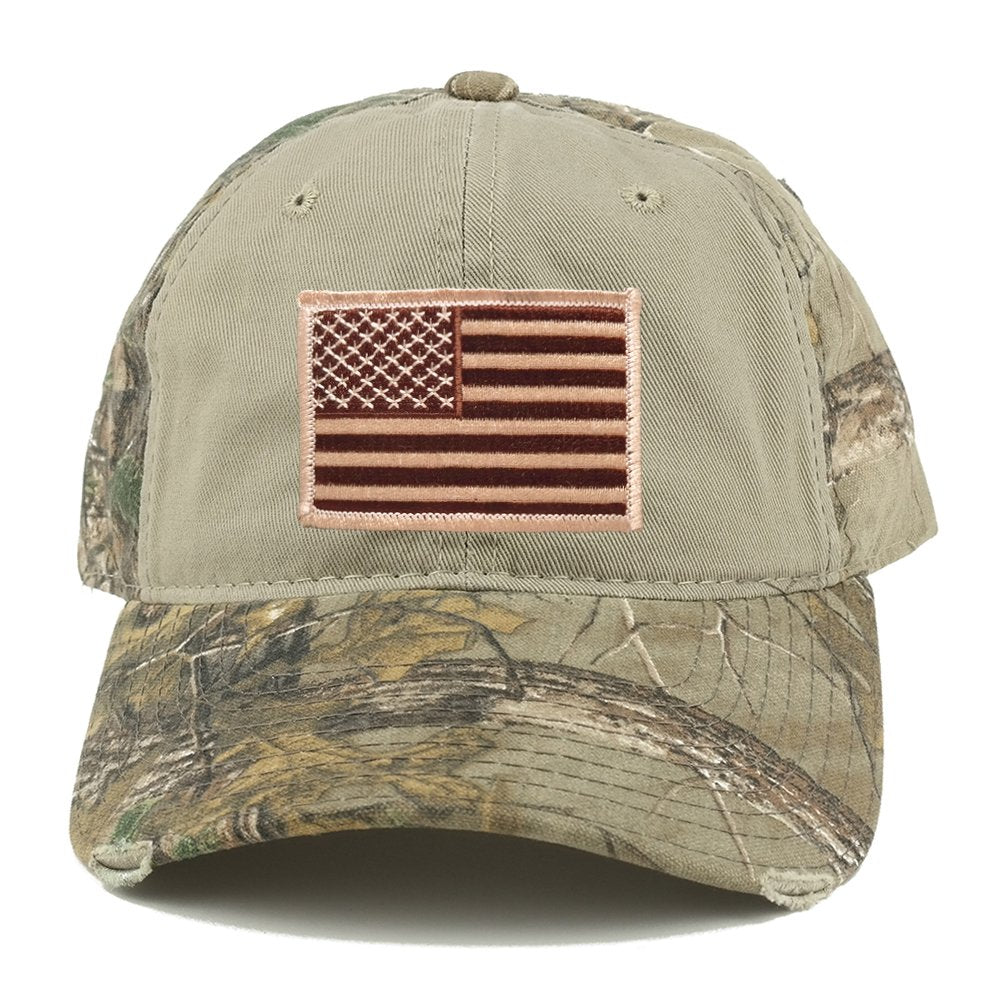 US American Flag Patch Mossy Oak Realtree Camo Adjustable Cap - Khaki