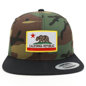 Armycrew California State Flag Patch Camo Black Flatbill Snapback Baseball Cap