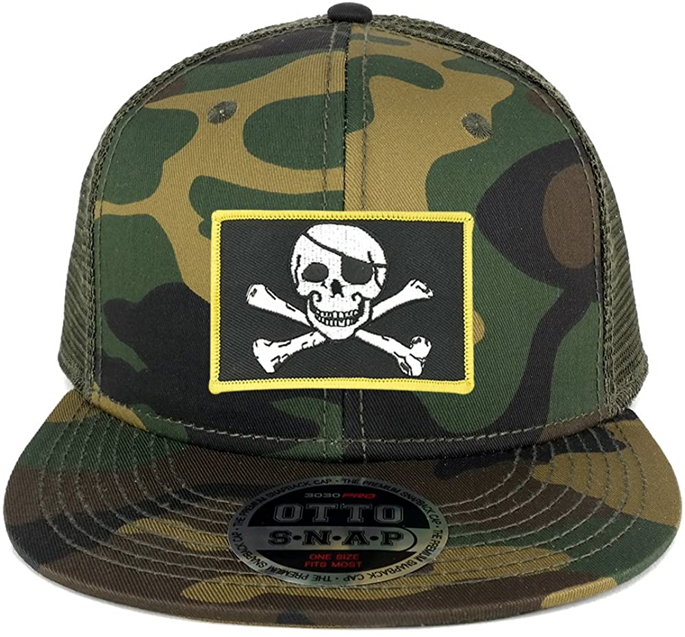 Armycrew Jolly Rogers Military Skull Embroidered Patch Camo Snapback Mesh Trucker Cap