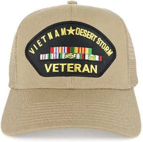 Armycrew Vietnam and Desert Storm Veteran Embroidered Patch Snapback Mesh Trucker Cap