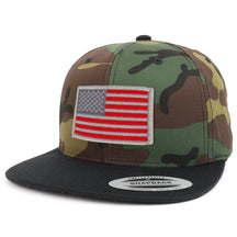 Armycrew Assorted USA Patch Two Tone Camo Black Flatbill Snapback Baseball Cap