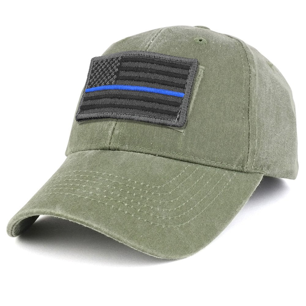Armycrew USA Grey Thin Blue Flag Tactical Patch Cotton Adjustable Baseball Cap - Black