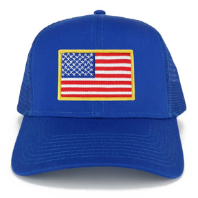 USA American Flag Embroidered Patch Snapback Mesh Trucker Cap - Royal