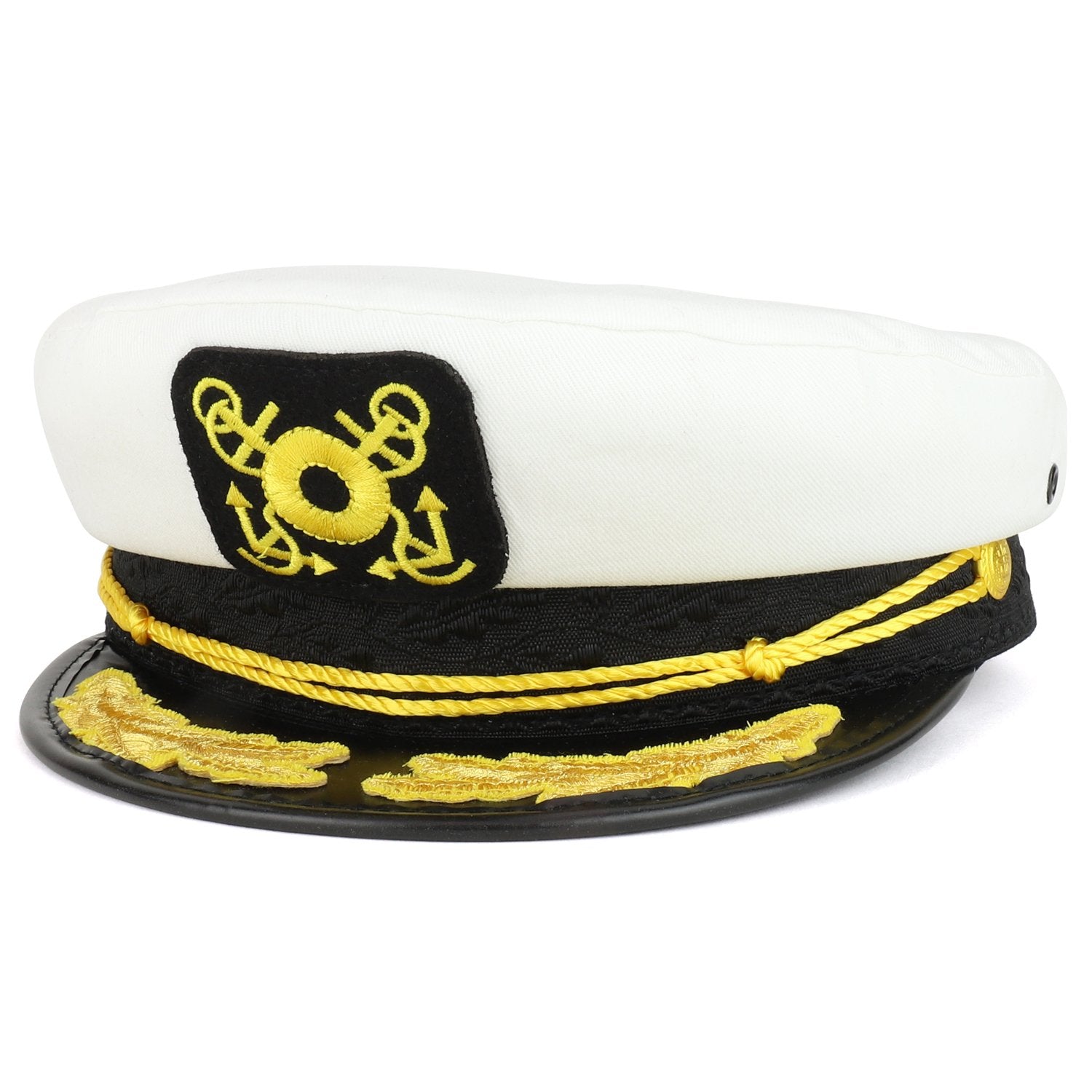 Armycrew Cotton Yacht Captain Costume Sailor Emblem Hat with Oak Leaf and Rope