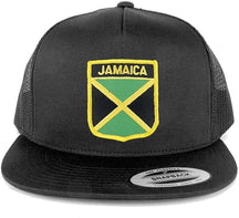Flexfit 5 Panel Jamaica Flag Shield and Text Embroidered Patch Snapback Mesh Cap